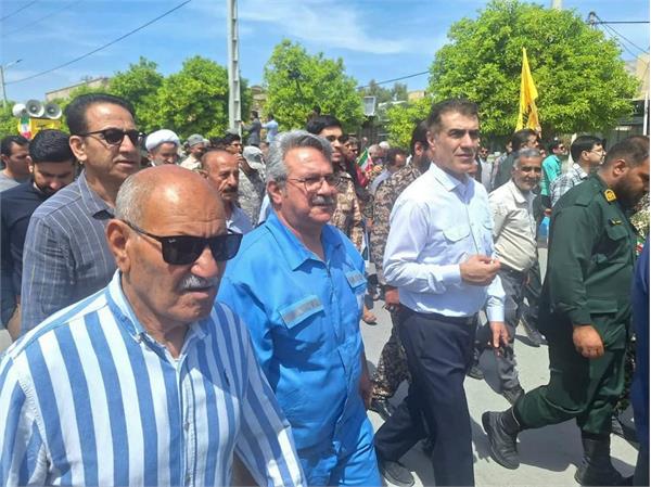 حضور کارکنان شرکت بهره‌برداری نفت و گاز زاگرس جنوبی در راهپیمایی روز قدس 1404 3